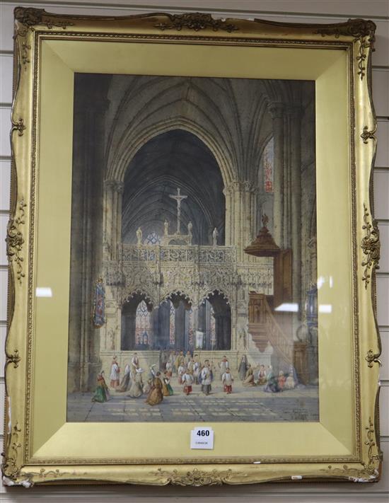 Henry Schafer (1854-1915), watercolour, Interior Sainte Madeleine, Troyes, France, signed, 63 x 44cm